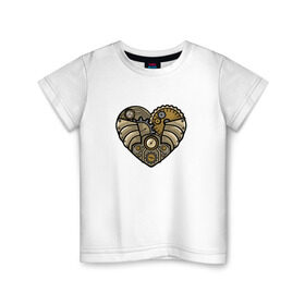 Детская футболка хлопок с принтом Сердце Механика в Екатеринбурге, 100% хлопок | круглый вырез горловины, полуприлегающий силуэт, длина до линии бедер | Тематика изображения на принте: steampunk | механика | механическое | с сердцем | седце | стиль | стимпанк