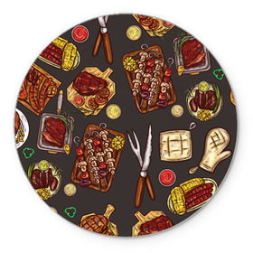 Коврик круглый с принтом Вкуснятина в Екатеринбурге, резина и полиэстер | круглая форма, изображение наносится на всю лицевую часть | барбекю | еда | кулинария | мясо | повар | стейк | шашлык
