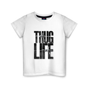 Детская футболка хлопок с принтом THUG LIFE в Екатеринбурге, 100% хлопок | круглый вырез горловины, полуприлегающий силуэт, длина до линии бедер | Тематика изображения на принте: 2pac | ice cube | rap | snoop dog | thug life | бандит | белое | надписи | чёрное