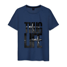 Мужская футболка хлопок с принтом THUG LIFE в Екатеринбурге, 100% хлопок | прямой крой, круглый вырез горловины, длина до линии бедер, слегка спущенное плечо. | 2pac | ice cube | rap | snoop dog | thug life | бандит | белое | надписи | чёрное