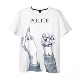 Мужская футболка 3D с принтом Вежливость в Екатеринбурге, 100% полиэфир | прямой крой, круглый вырез горловины, длина до линии бедер | you | вежливый | жест | мат | послать | пошел на | пошел ты | учтивый
