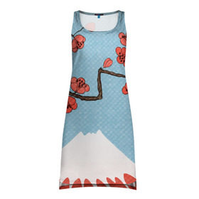 Платье-майка 3D с принтом Гора Фудзияма в Екатеринбурге, 100% полиэстер | полуприлегающий силуэт, широкие бретели, круглый вырез горловины, удлиненный подол сзади. | белый | вершина | вишня | зима | красный | сакура | синий | снег | япония