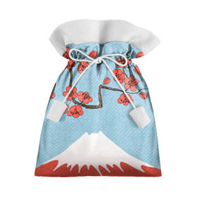 Подарочный 3D мешок с принтом Гора Фудзияма в Екатеринбурге, 100% полиэстер | Размер: 29*39 см | Тематика изображения на принте: белый | вершина | вишня | зима | красный | сакура | синий | снег | япония