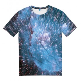 Мужская футболка 3D с принтом Космический фон в Екатеринбурге, 100% полиэфир | прямой крой, круглый вырез горловины, длина до линии бедер | Тематика изображения на принте: abstraction | cosmos | nebula | space | star | universe | абстракция | вселенная | звезды | космос | мир | планеты