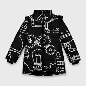 Зимняя куртка для девочек 3D с принтом Стиль стимпанк в Екатеринбурге, ткань верха — 100% полиэстер; подклад — 100% полиэстер, утеплитель — 100% полиэстер. | длина ниже бедра, удлиненная спинка, воротник стойка и отстегивающийся капюшон. Есть боковые карманы с листочкой на кнопках, утяжки по низу изделия и внутренний карман на молнии. 

Предусмотрены светоотражающий принт на спинке, радужный светоотражающий элемент на пуллере молнии и на резинке для утяжки. | Тематика изображения на принте: будущие | наука | прошлое | стимпанк | фантастика