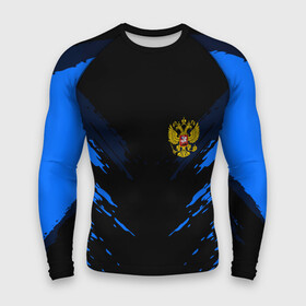 Мужской рашгард 3D с принтом Russia sport collection BLUE в Екатеринбурге,  |  | abstraction | grunge | russia | sport | абстракция | герб | краска | русский | символика рф | спорт | спортивный | триколор | униформа | форма | я русский