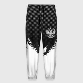 Мужские брюки 3D с принтом RUSSIA SPORT BLACK в Екатеринбурге, 100% полиэстер | манжеты по низу, эластичный пояс регулируется шнурком, по бокам два кармана без застежек, внутренняя часть кармана из мелкой сетки | 