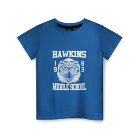 Детская футболка хлопок с принтом Hawkins middle school в Екатеринбурге, 100% хлопок | круглый вырез горловины, полуприлегающий силуэт, длина до линии бедер | hawkins | stranger things | очень странные дела | хоукинс