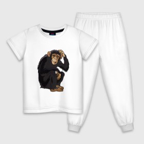 Детская пижама хлопок с принтом Обезьяна думает в Екатеринбурге, 100% хлопок |  брюки и футболка прямого кроя, без карманов, на брюках мягкая резинка на поясе и по низу штанин
 | думать | животное | мавпа | обезьяна | человек