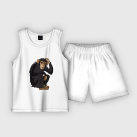 Детская пижама с шортами хлопок с принтом Обезьяна думает в Екатеринбурге,  |  | думать | животное | мавпа | обезьяна | человек