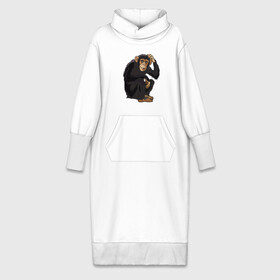 Платье удлиненное хлопок с принтом Обезьяна думает в Екатеринбурге,  |  | думать | животное | мавпа | обезьяна | человек