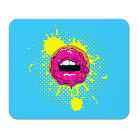 Коврик прямоугольный с принтом Donut lips в Екатеринбурге, натуральный каучук | размер 230 х 185 мм; запечатка лицевой стороны | Тематика изображения на принте: donut | kiss | lips | pop art | splash | sweet | брызги | губы | пончик | поп арт