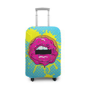 Чехол для чемодана 3D с принтом Donut lips в Екатеринбурге, 86% полиэфир, 14% спандекс | двустороннее нанесение принта, прорези для ручек и колес | donut | kiss | lips | pop art | splash | sweet | брызги | губы | пончик | поп арт