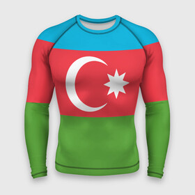 Мужской рашгард 3D с принтом Азербайджан в Екатеринбурге,  |  | Тематика изображения на принте: azerbaijan | azrbaycan | звезда | ислам | полумесяц | флаг