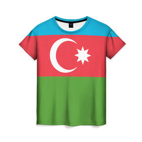 Женская футболка 3D с принтом Азербайджан в Екатеринбурге, 100% полиэфир ( синтетическое хлопкоподобное полотно) | прямой крой, круглый вырез горловины, длина до линии бедер | azerbaijan | azrbaycan | звезда | ислам | полумесяц | флаг