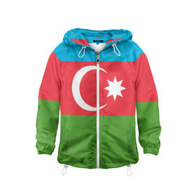 Детская ветровка 3D с принтом Азербайджан в Екатеринбурге, 100% полиэстер | подол и капюшон оформлены резинкой с фиксаторами, по бокам два кармана без застежек, один потайной карман на груди | azerbaijan | azrbaycan | звезда | ислам | полумесяц | флаг