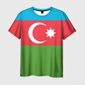 Мужская футболка 3D с принтом Азербайджан в Екатеринбурге, 100% полиэфир | прямой крой, круглый вырез горловины, длина до линии бедер | azerbaijan | azrbaycan | звезда | ислам | полумесяц | флаг