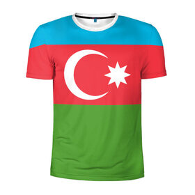 Мужская футболка 3D спортивная с принтом Азербайджан в Екатеринбурге, 100% полиэстер с улучшенными характеристиками | приталенный силуэт, круглая горловина, широкие плечи, сужается к линии бедра | azerbaijan | azrbaycan | звезда | ислам | полумесяц | флаг