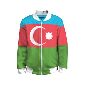 Детский бомбер 3D с принтом Азербайджан в Екатеринбурге, 100% полиэстер | застегивается на молнию, по бокам два кармана без застежек, мягкие манжеты, по низу бомбера и на воротнике — эластичная резинка | azerbaijan | azrbaycan | звезда | ислам | полумесяц | флаг