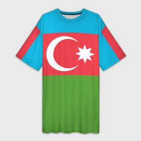 Платье-футболка 3D с принтом Азербайджан в Екатеринбурге,  |  | azerbaijan | azrbaycan | звезда | ислам | полумесяц | флаг