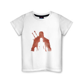 Детская футболка хлопок с принтом The Whitcher в Екатеринбурге, 100% хлопок | круглый вырез горловины, полуприлегающий силуэт, длина до линии бедер | hunt | wild | ведьмак | геральт | дикая | краска | красный | охота | силуэт | цири