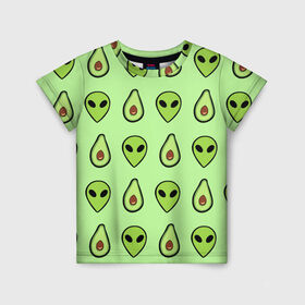 Детская футболка 3D с принтом Green в Екатеринбурге, 100% гипоаллергенный полиэфир | прямой крой, круглый вырез горловины, длина до линии бедер, чуть спущенное плечо, ткань немного тянется | alien | food | vegetarian | авокадо | вегетарианство | еда | пришелец