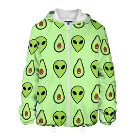 Мужская куртка 3D с принтом Green в Екатеринбурге, ткань верха — 100% полиэстер, подклад — флис | прямой крой, подол и капюшон оформлены резинкой с фиксаторами, два кармана без застежек по бокам, один большой потайной карман на груди. Карман на груди застегивается на липучку | alien | food | vegetarian | авокадо | вегетарианство | еда | пришелец