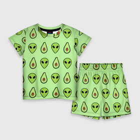 Детский костюм с шортами 3D с принтом Green в Екатеринбурге,  |  | alien | food | vegetarian | авокадо | вегетарианство | еда | пришелец