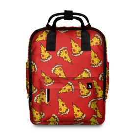 Женский рюкзак 3D с принтом Pizza red в Екатеринбурге, 100% полиэстер | лямки с регулируемой длиной, сверху ручки, чтобы рюкзак нести как сумку. Основное отделение закрывается на молнию, как и внешний карман. Внутри два дополнительных кармана, один из которых закрывается на молнию. По бокам два дополнительных кармашка, куда поместится маленькая бутылочка
 | fast food | pizza | еда | пицца | фастфуд