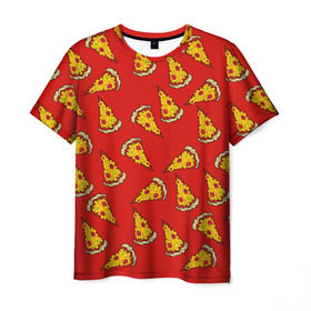 Мужская футболка 3D с принтом Pizza red в Екатеринбурге, 100% полиэфир | прямой крой, круглый вырез горловины, длина до линии бедер | Тематика изображения на принте: fast food | pizza | еда | пицца | фастфуд
