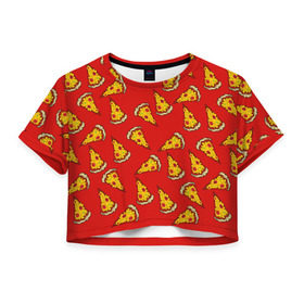 Женская футболка 3D укороченная с принтом Pizza red в Екатеринбурге, 100% полиэстер | круглая горловина, длина футболки до линии талии, рукава с отворотами | fast food | pizza | еда | пицца | фастфуд