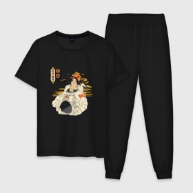 Мужская пижама хлопок с принтом гейша космонавт в Екатеринбурге, 100% хлопок | брюки и футболка прямого кроя, без карманов, на брюках мягкая резинка на поясе и по низу штанин
 | 