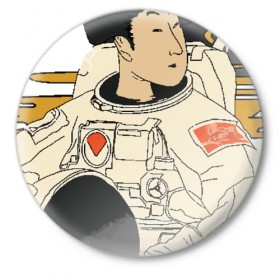 Значок с принтом гейша космонавт в Екатеринбурге,  металл | круглая форма, металлическая застежка в виде булавки | 
