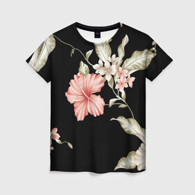 Женская футболка 3D с принтом цветок абстракция в Екатеринбурге, 100% полиэфир ( синтетическое хлопкоподобное полотно) | прямой крой, круглый вырез горловины, длина до линии бедер | цветок | цветок на черном