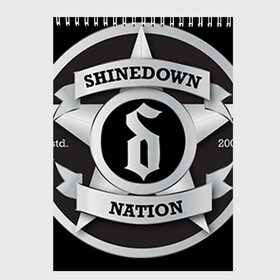 Скетчбук с принтом Shinedown Nation в Екатеринбурге, 100% бумага
 | 48 листов, плотность листов — 100 г/м2, плотность картонной обложки — 250 г/м2. Листы скреплены сверху удобной пружинной спиралью | Тематика изображения на принте: 