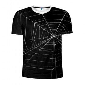 Мужская футболка 3D спортивная с принтом Паутина в Екатеринбурге, 100% полиэстер с улучшенными характеристиками | приталенный силуэт, круглая горловина, широкие плечи, сужается к линии бедра | паук | сеть | черный