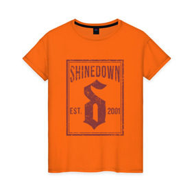 Женская футболка хлопок с принтом Shinedown est. 2001 в Екатеринбурге, 100% хлопок | прямой крой, круглый вырез горловины, длина до линии бедер, слегка спущенное плечо | shinedown