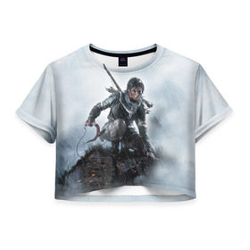 Женская футболка 3D укороченная с принтом Tomb Raider в Екатеринбурге, 100% полиэстер | круглая горловина, длина футболки до линии талии, рукава с отворотами | croft | lara | raider | tomb | гробниц | крофт | лара | расхитительница