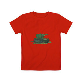 Детская футболка хлопок с принтом Танк КВ-2 в Екатеринбурге, 100% хлопок | круглый вырез горловины, полуприлегающий силуэт, длина до линии бедер | shoot animation studio | shoot studio | истории танкистов | танк | танки
