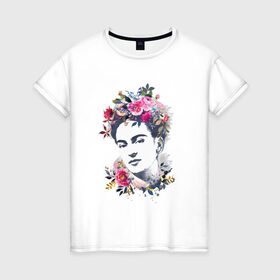 Женская футболка хлопок с принтом Фрида Кало в Екатеринбурге, 100% хлопок | прямой крой, круглый вырез горловины, длина до линии бедер, слегка спущенное плечо | фрида кало