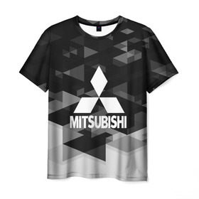 Мужская футболка 3D с принтом Mitsubishi sport geometry в Екатеринбурге, 100% полиэфир | прямой крой, круглый вырез горловины, длина до линии бедер | Тематика изображения на принте:  машина | марка | митсубиси