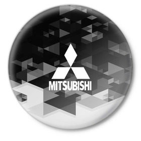 Значок с принтом Mitsubishi sport geometry в Екатеринбурге,  металл | круглая форма, металлическая застежка в виде булавки |  машина | марка | митсубиси