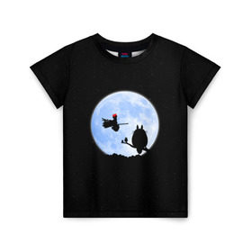 Детская футболка 3D с принтом Totoro and the moon в Екатеринбурге, 100% гипоаллергенный полиэфир | прямой крой, круглый вырез горловины, длина до линии бедер, чуть спущенное плечо, ткань немного тянется | anime | moon | myneighbortotoro | night | stars | totoro | аниме | звезды | канта | кодомо | котобус | кусакабэ | луна | мэй | ночь | сусуватари | тацуо | тоторо | хаяомиядзаки | ясуко