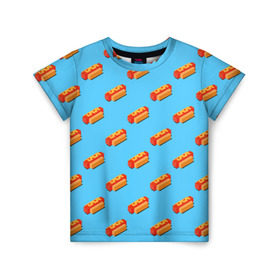 Детская футболка 3D с принтом Hot Dog Pattern в Екатеринбурге, 100% гипоаллергенный полиэфир | прямой крой, круглый вырез горловины, длина до линии бедер, чуть спущенное плечо, ткань немного тянется | 