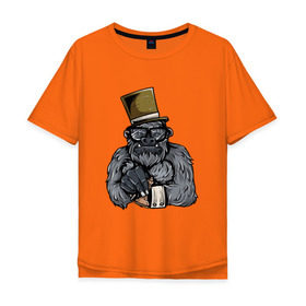 Мужская футболка хлопок Oversize с принтом Гроссмейстер в Екатеринбурге, 100% хлопок | свободный крой, круглый ворот, “спинка” длиннее передней части | chess | sport | горилла | животные | мат | обезьяна | примат | спорт | шах | шахматы | шляпа