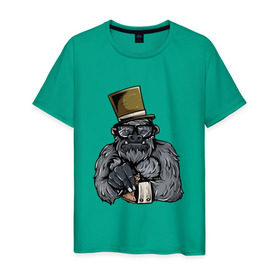 Мужская футболка хлопок с принтом Гроссмейстер в Екатеринбурге, 100% хлопок | прямой крой, круглый вырез горловины, длина до линии бедер, слегка спущенное плечо. | chess | sport | горилла | животные | мат | обезьяна | примат | спорт | шах | шахматы | шляпа