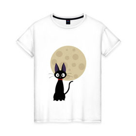 Женская футболка хлопок с принтом Luna cat в Екатеринбурге, 100% хлопок | прямой крой, круглый вырез горловины, длина до линии бедер, слегка спущенное плечо | ведьмина доставка | кики | хаяо миядзаки