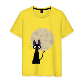 Мужская футболка хлопок с принтом Luna cat в Екатеринбурге, 100% хлопок | прямой крой, круглый вырез горловины, длина до линии бедер, слегка спущенное плечо. | ведьмина доставка | кики | хаяо миядзаки