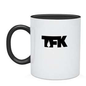 Кружка двухцветная с принтом TFK logo black в Екатеринбурге, керамика | объем — 330 мл, диаметр — 80 мм. Цветная ручка и кайма сверху, в некоторых цветах — вся внутренняя часть | tfk | thousand foot krutch
