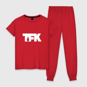 Женская пижама хлопок с принтом TFK logo white в Екатеринбурге, 100% хлопок | брюки и футболка прямого кроя, без карманов, на брюках мягкая резинка на поясе и по низу штанин | Тематика изображения на принте: tfk | thousand foot krutch